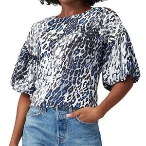 XS Slate & Willow Leopard Printed Top, Blue/Black/White
